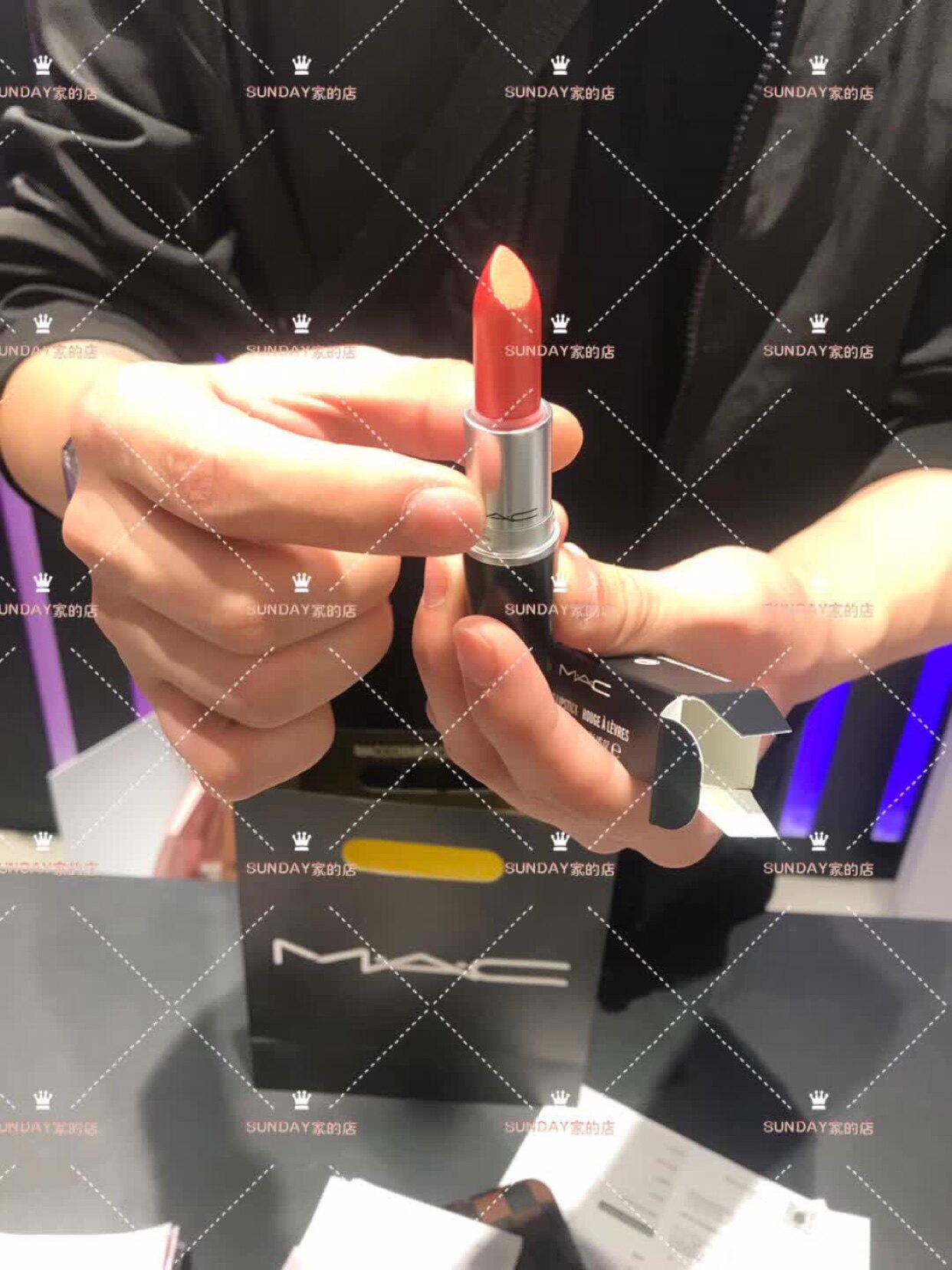 MAC Phantom with lipstick marrakesh Chili Ruby Woo Spice it up Cockney cow blood