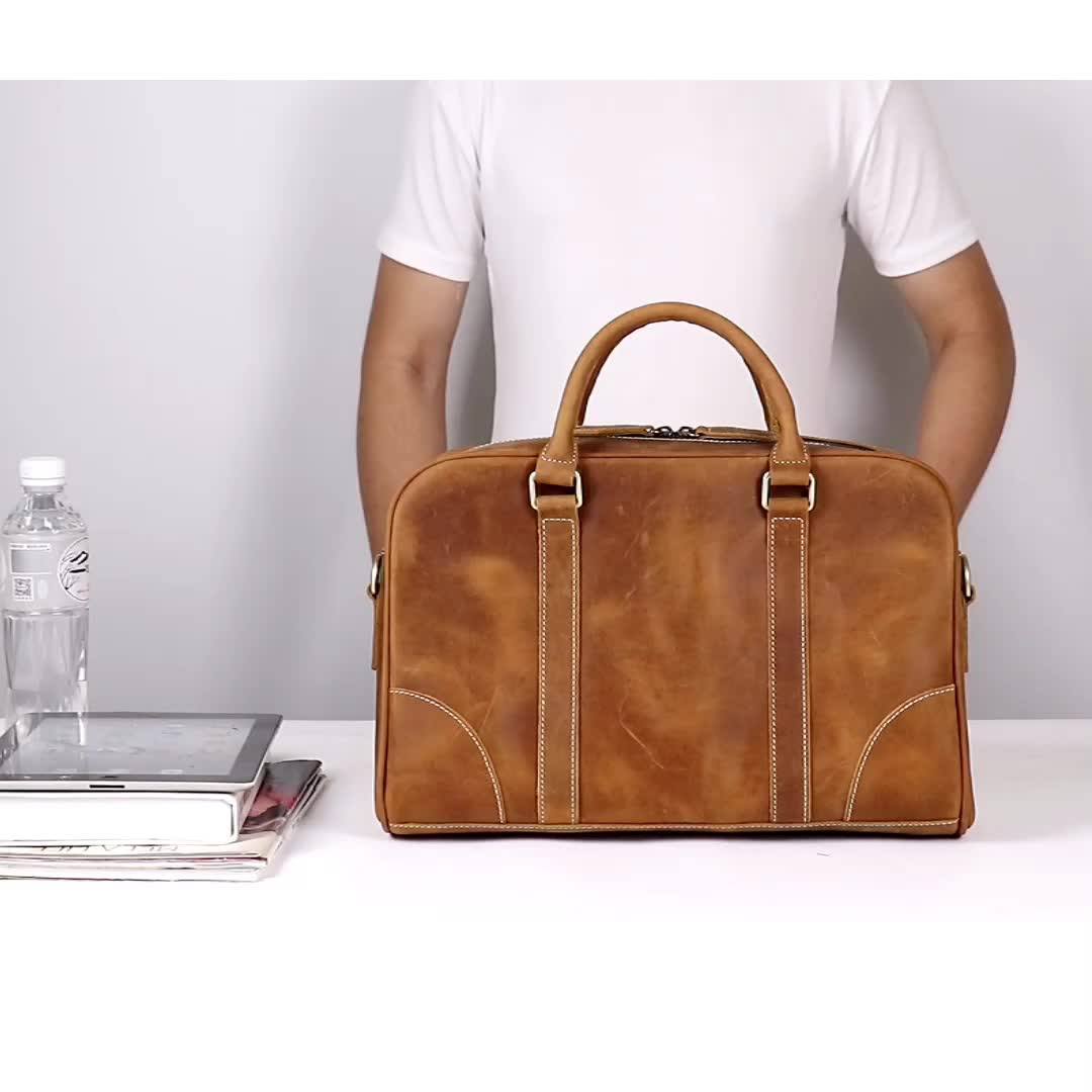 Custom Logo Men Crazy Horse Leather Briefcase Genuine Leather Laptop