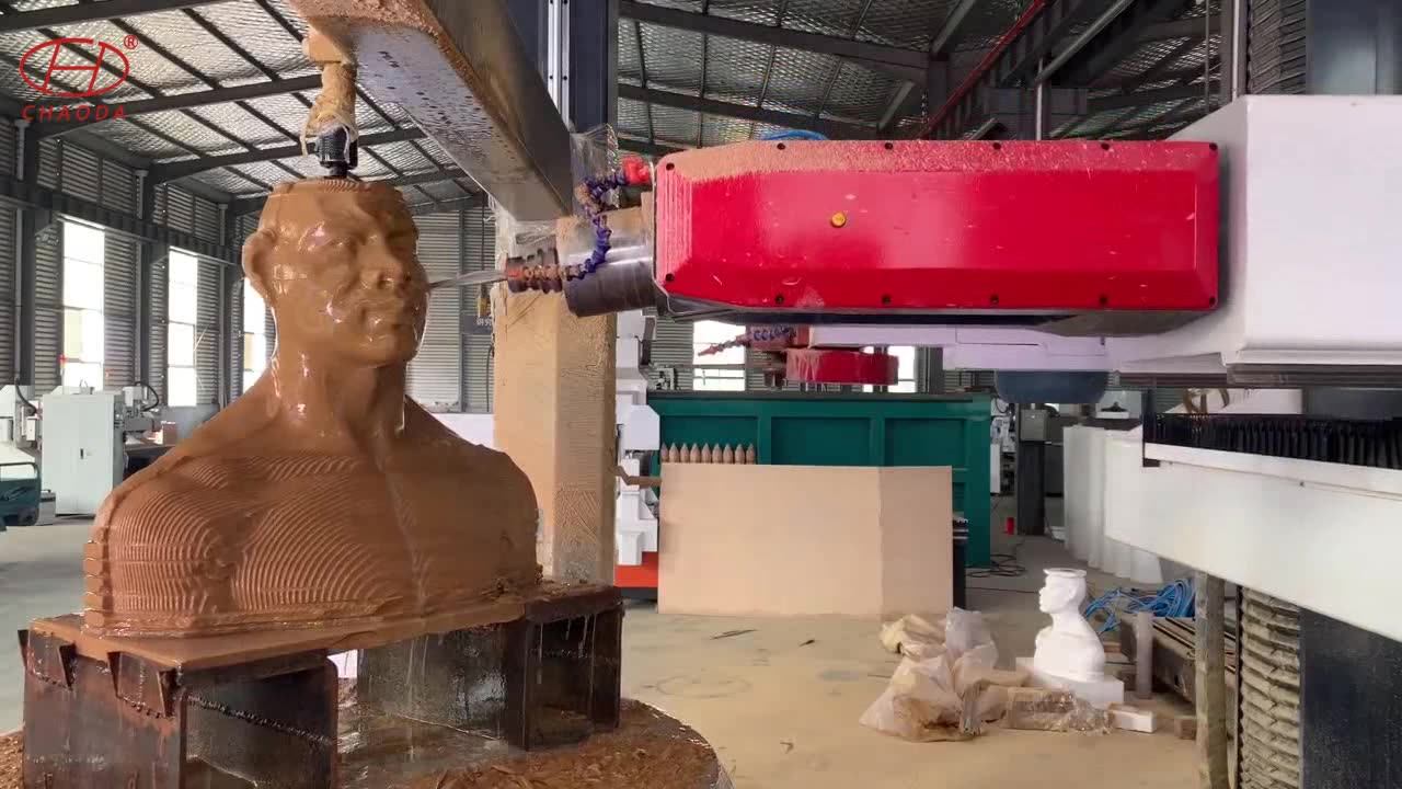 5 Axis Cnc Stone Carving Machine With Vertical Rotary To Make 3d