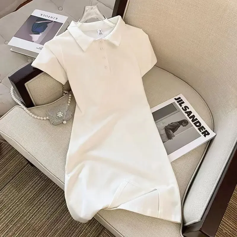 Polo collar white dress pure wind 2024 new summer clothes women's hot girl short hot girl wrap hip skirt