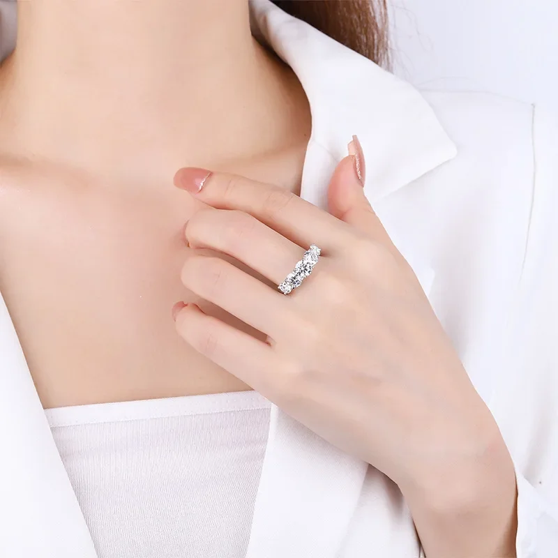 S925銀D色莫桑石五星光芒戒指女仿真鑽戒女戒鑽石鍍鉑金批發