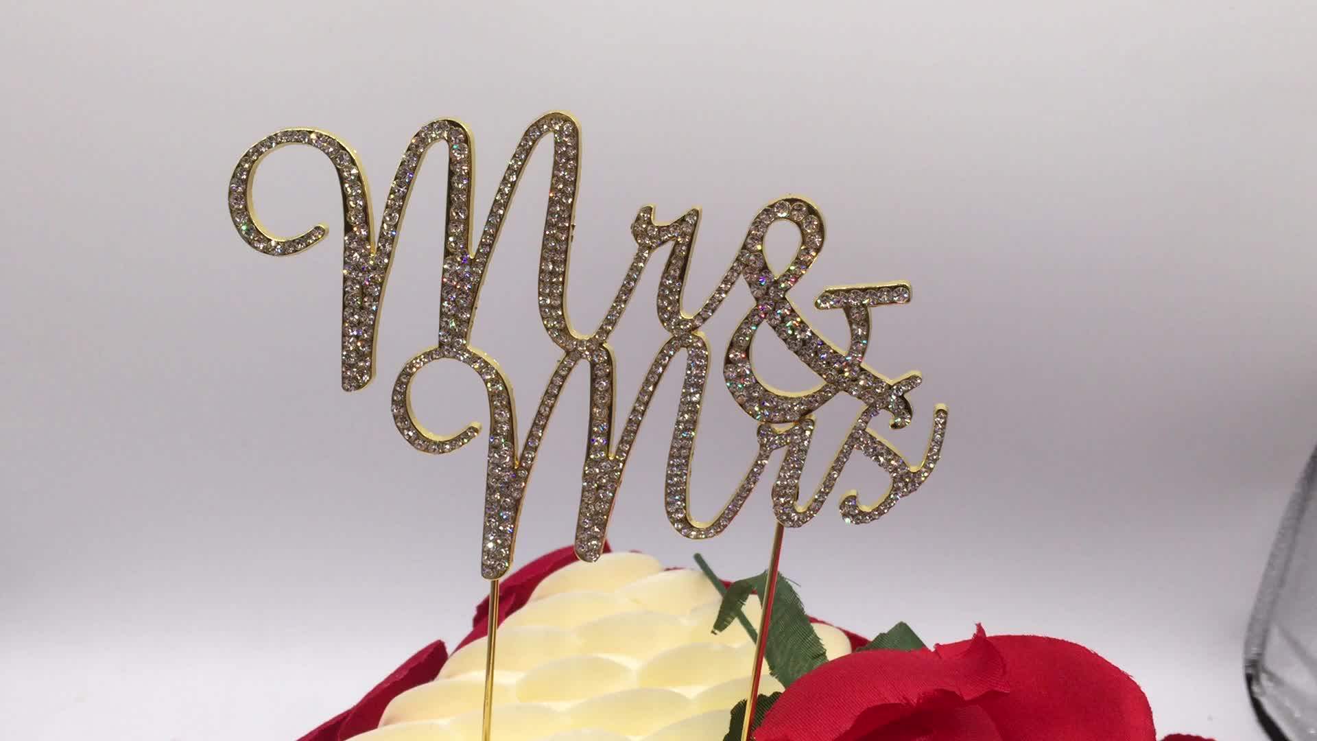 Happy Wedding Mr&mrs Rose Gold Crystal Bride And Groom Rhinestone Cake