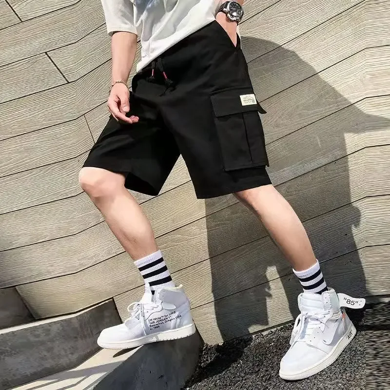Men's Pure Color Work Shorts, Outerwear Summer Beach American Sporty Stylish Loose Trendy Five-Finger Casual Pants