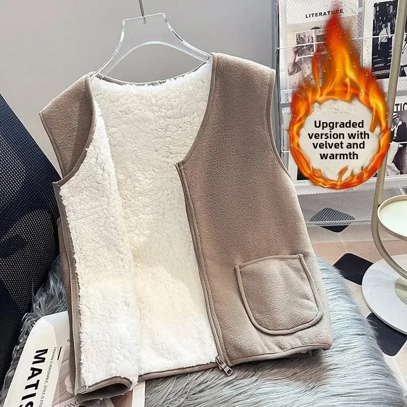 Fleece Vest Women's 2024 New fleece-lined Middle-aged and Elderly Autumn and Winter Warm Waistcoat Vest Thickened plus size Mother Wear