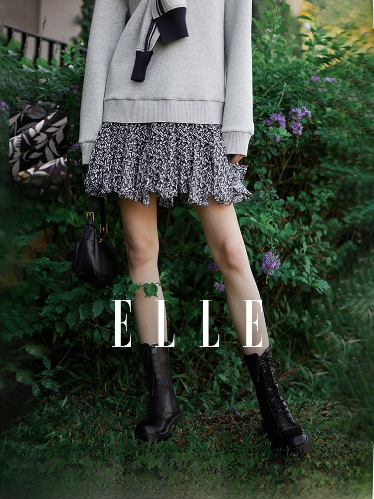 ELLE法式设计感碎花短裙女25秋季新款时尚别致伞裙小众a字半身裙