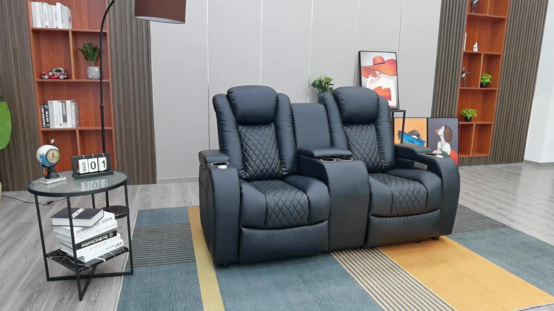 Jky Furniture Leather Power Electric Sectional Home Theater Movie