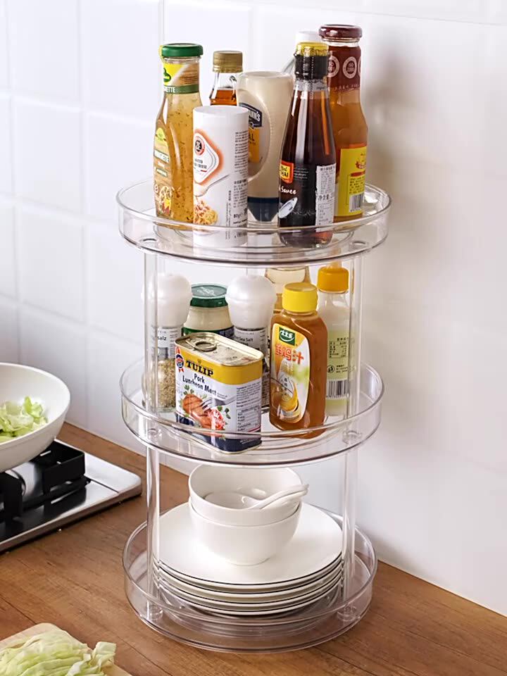 3tier Clear Plastic Turntable Organizer Rotating Spice Rack Kitchen Storage Cosmetic Makeup