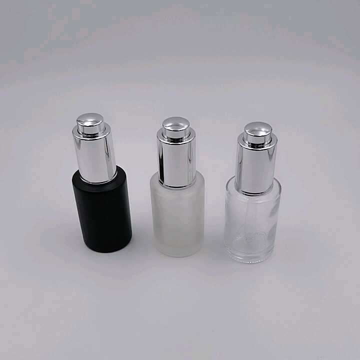 30ml Clear Frosted Square Cosmetic Essential Oil Serum Glass Press Pump ...