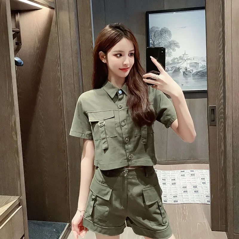 Workwear Style Slim-Fitting and Figure-Shaping 2025 Summer Cross-Border New Short-Sleeve Jacket Wide-Leg Shorts Set for Women