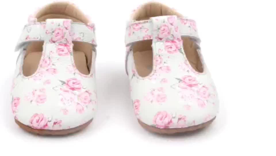 Beiebienoya Pink Flowers Genuine Leather Tbar Girls Shoes Size 213