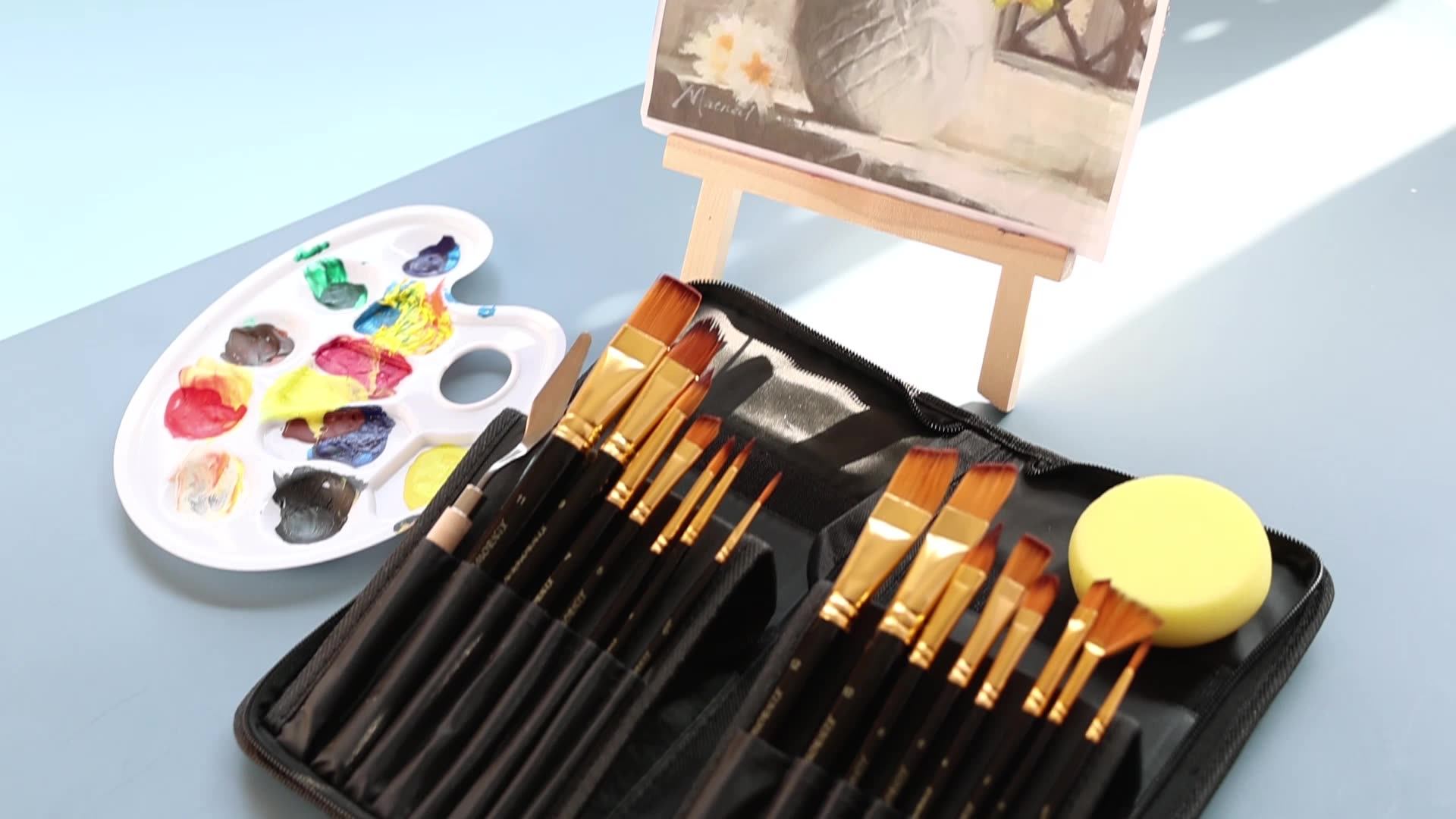 Xinbowen High End Long Handle Artist Paintbrushes 17 Pcs Watercolor