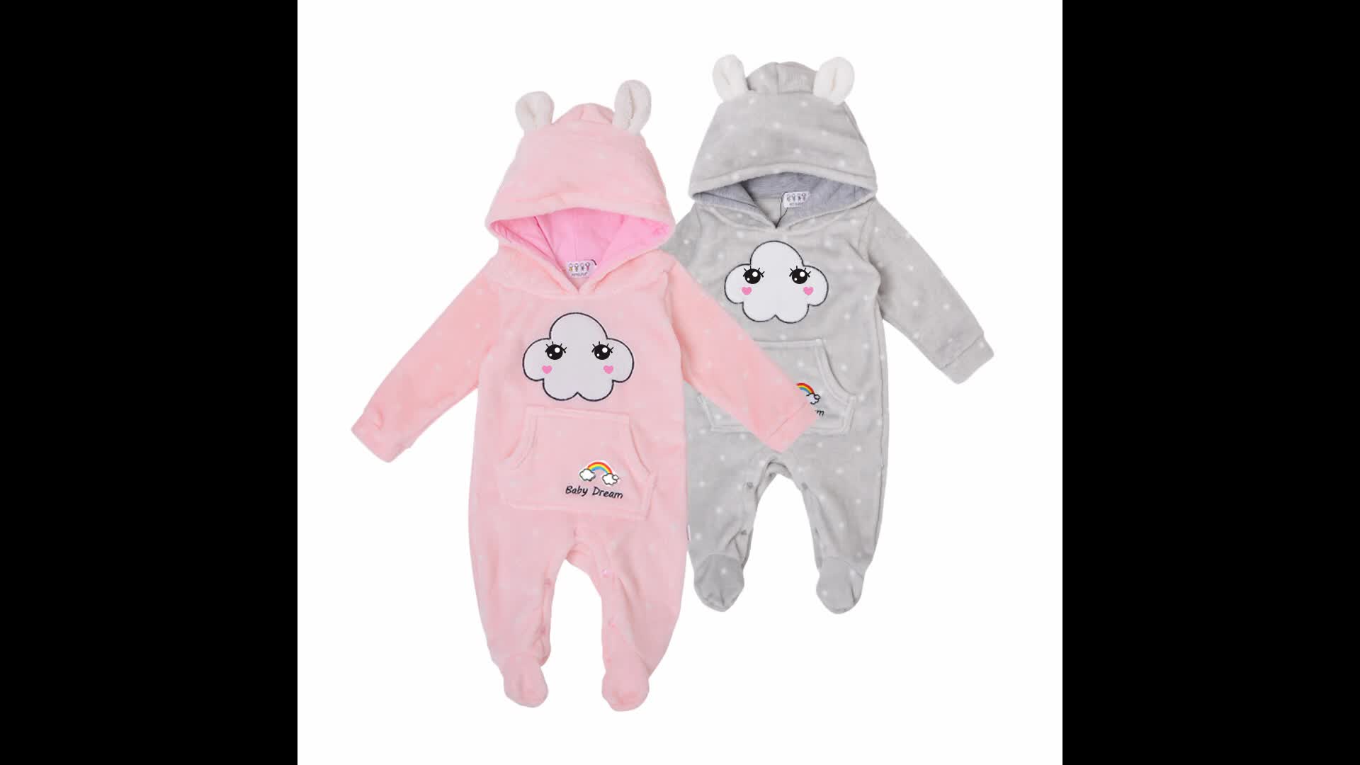Wholesale Boutique Coral Fleece Baby Romper Cloud Winter Hoodie Romper
