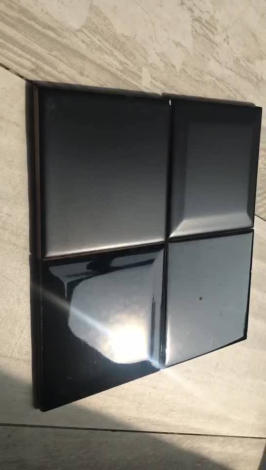 150x150 Black Glossy Bevelled Bathroom Kitchen Glazed Ceramic Wall Tile