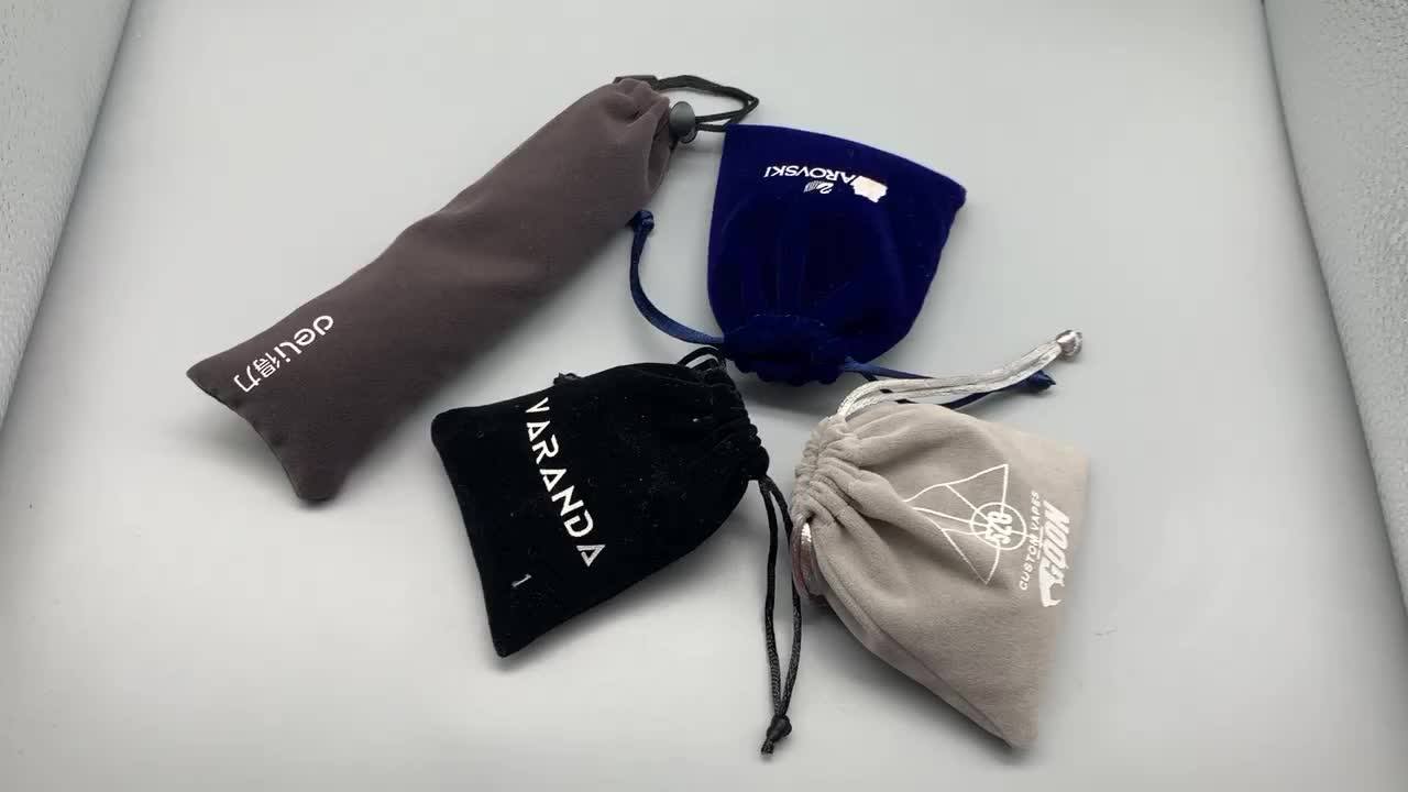 Suede Pouch Velvet Jewelry Drawstring Bag With Printed Logo Wholesale