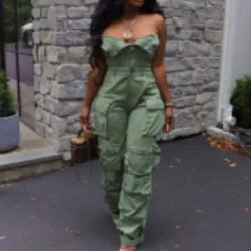 2023 European and American Cross-border Women's New Fashion Sexy Strapless Single-breasted Multi-pocket Workwear Pants K304