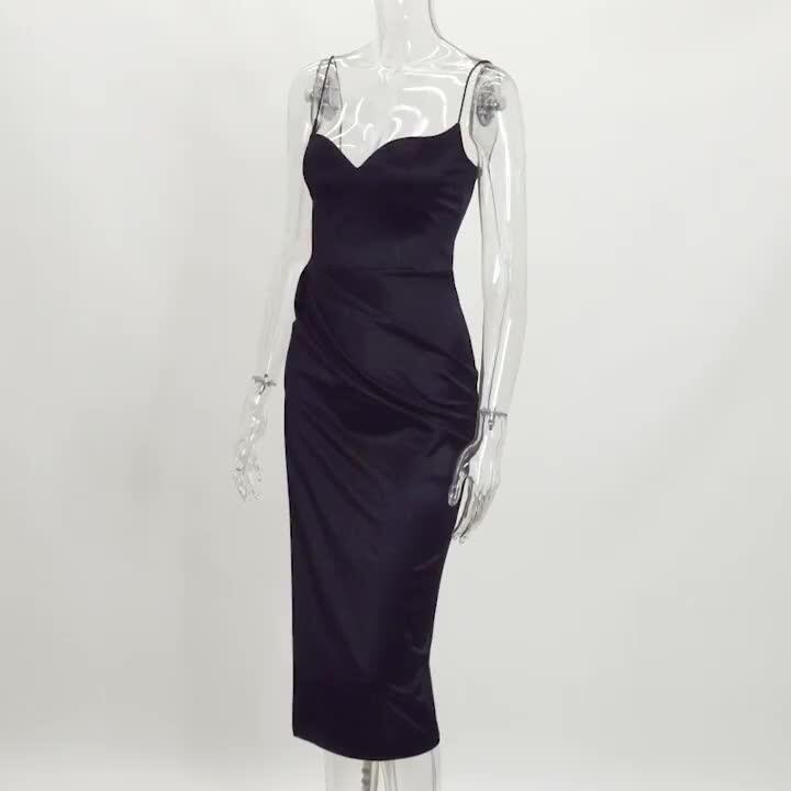 Spaghetti Strap Black Women Dresses Party Wear Satin Sexy Split Maxi Dress Summer Dresses Women 