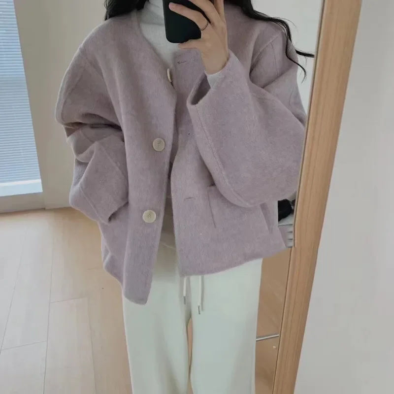 Korean Style Autumn 2024 New Tea Style Wear a Whole Sense Korean Drama Chanel Style Woolen Coat for Women
