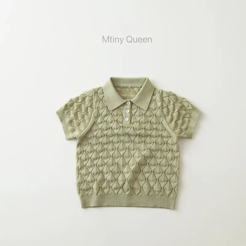MQ ~ Cotton Summer Children's Knitted Top Korean Style Short Sleeve POLO Neck Hollow Knitted T-Shirt Stereo Tide