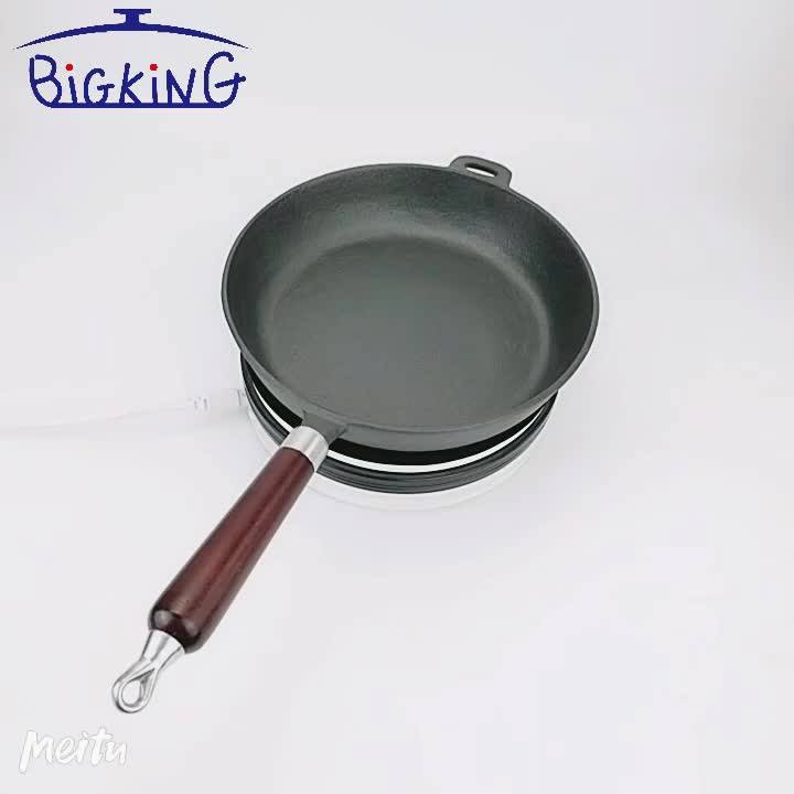 Nonstick Korean Frying Pan Round Mini Cast Iron Small Skillet Wooden