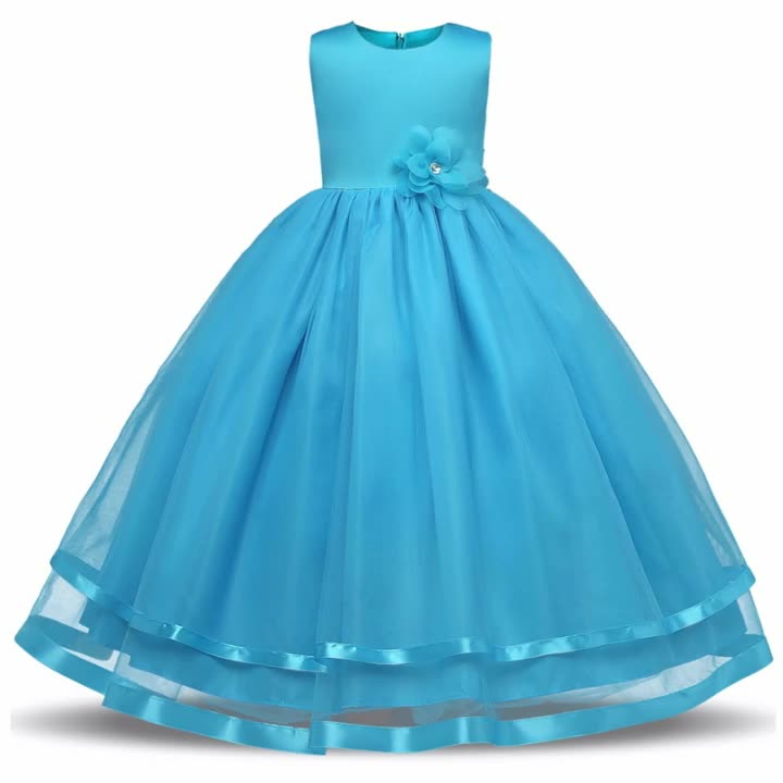 Vestido De Princesa De Malla De Estilo Sencillo Para Dama De Honor,Vestido De Flores Azules Para Niña Pequeña,Vestido De De Noche De Para Niños De 12 Años - Buy Vestido