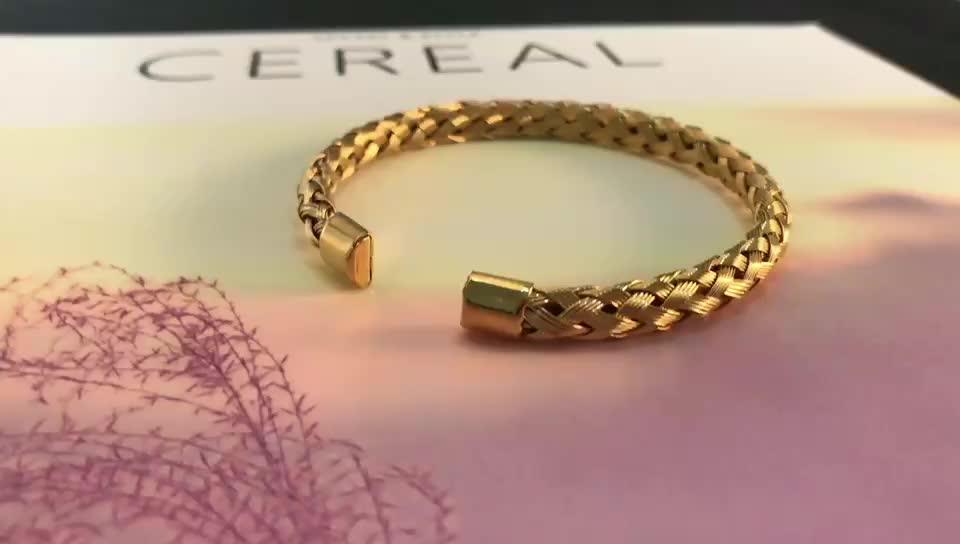 Braided Bracelet Dubai Jewelry 24k Gold Cuff Bangle Custom Woven