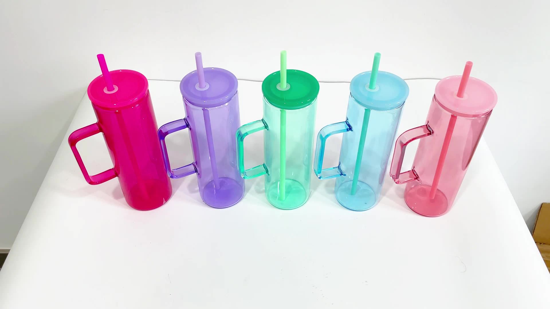 Wholesale Bulk Sublimation Colored Transparent 20oz Glass Mugs 20oz Jelly Skinny Straight Tall