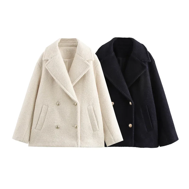 SAW AliExpress Cross-border Independent Station European and American Style Female Temperament Lapel Beaded Leather Double-breasted Coat 3046296