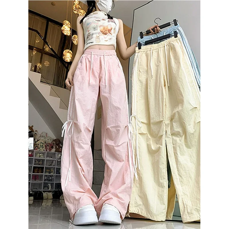 American design bow casual pants casual spring and autumn new style work pants dopamine wide-leg sports pants thin