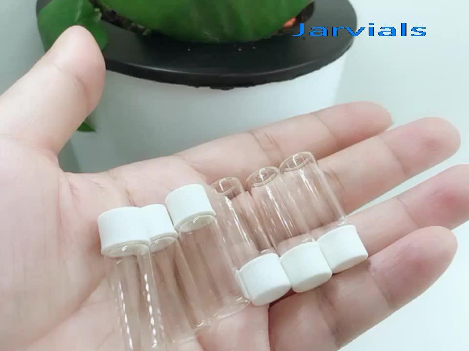 1ml Mini Glass Bottles Vials White Plastic Cap Empty Tiny Transparent