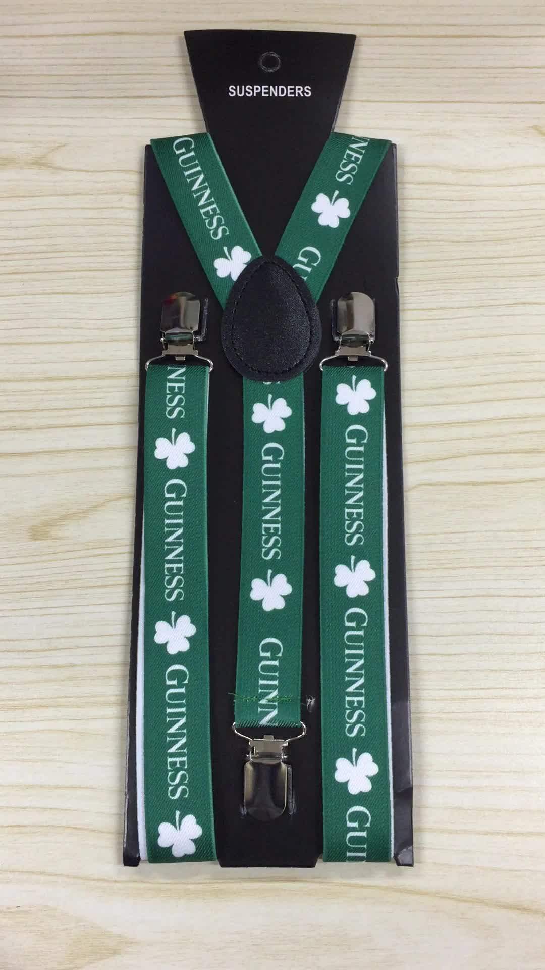 St. Patrick's Day Suspenders Irish Mens Guinness Shamrock Suspenders