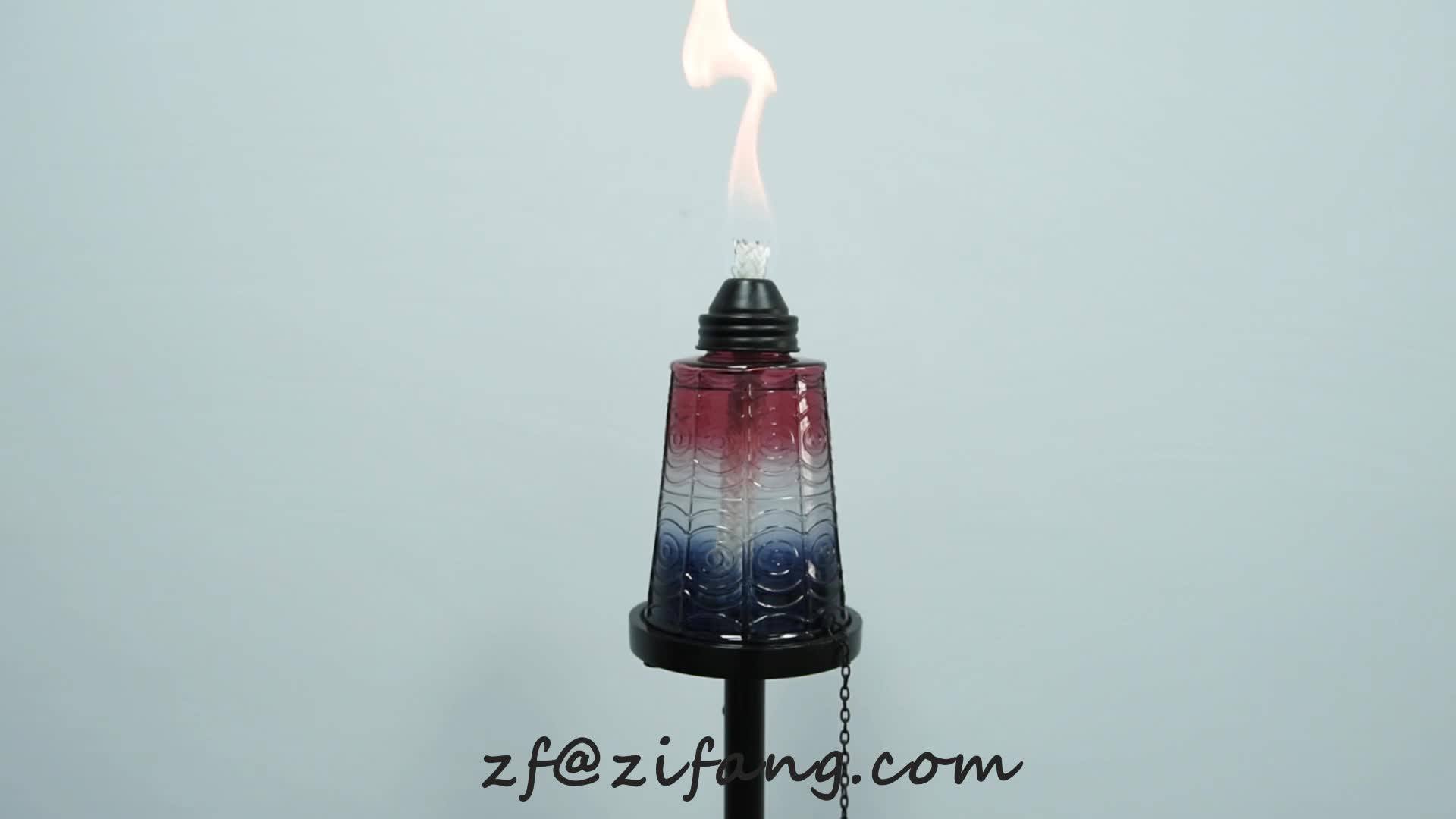 Custom Design Handmade Decorative Outdoor Tabletop Glass Candle Holder Torch Oil Lamp With Wicks