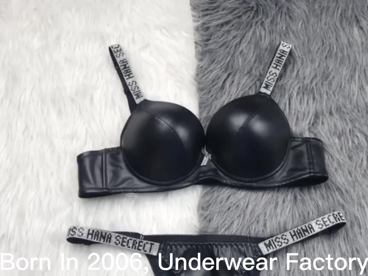 Lingerie Vendors Adjustable Bling Crysta Two Piece Set Black Push Up