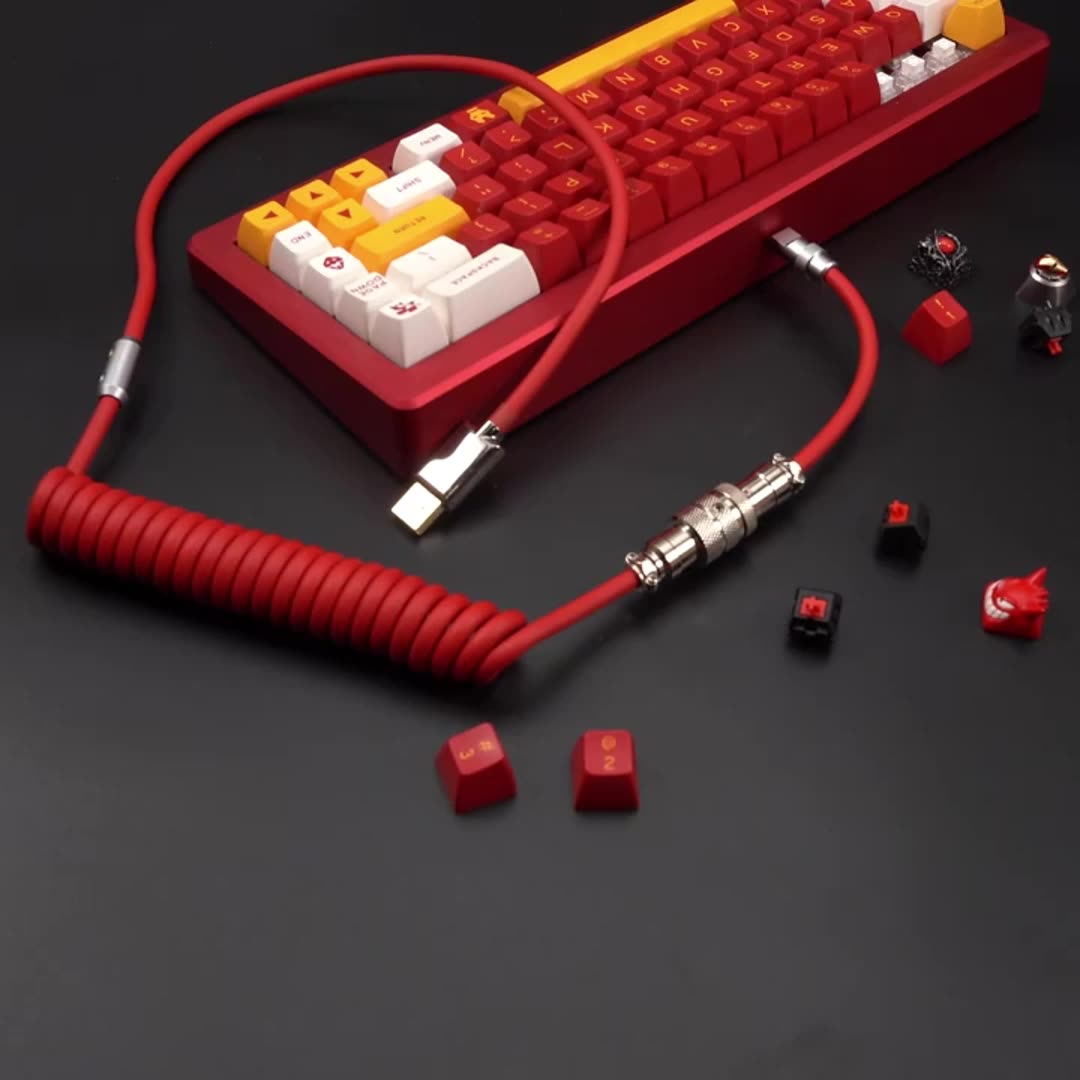 Customize Coiled Mechanical Keyboard Cable With Gx16 Golden Color 2p 3p