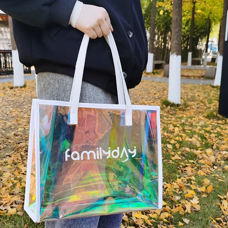Laser transparent pvc handbag customized high-end clothing bag large capacity plastic colorful crossbody jelly bag