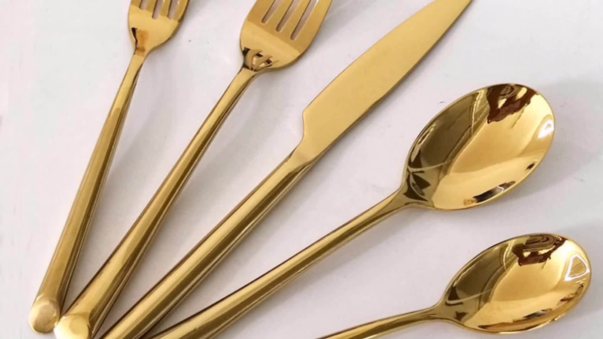 Contemporary And Modern Wave Cutlery Golden Utensils 5 Piece Service