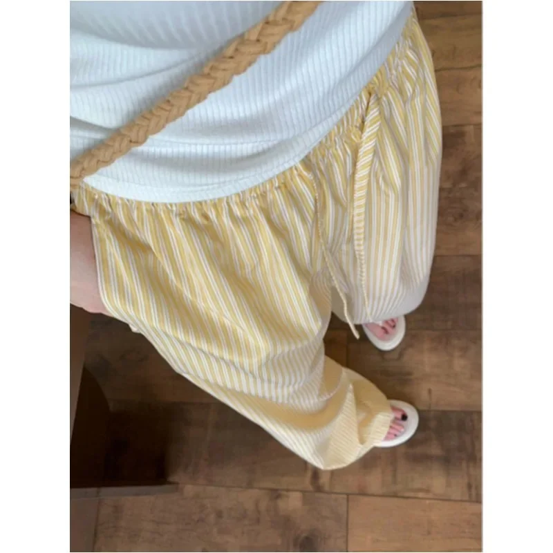 [Exclusive for Southeast Asia] Pants Children's Blue Vertical Stripe Wide Leg Pants Autumn Straight Loose Casual Loppers Thin