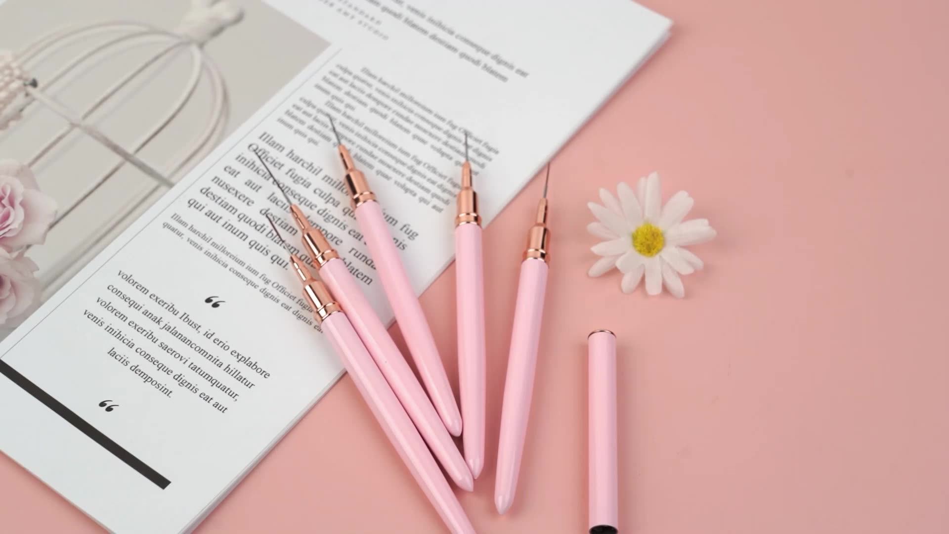 2023 Hot Pink Metal Handle Needle Tube Nail Brush 5pcs Thin Nail Art