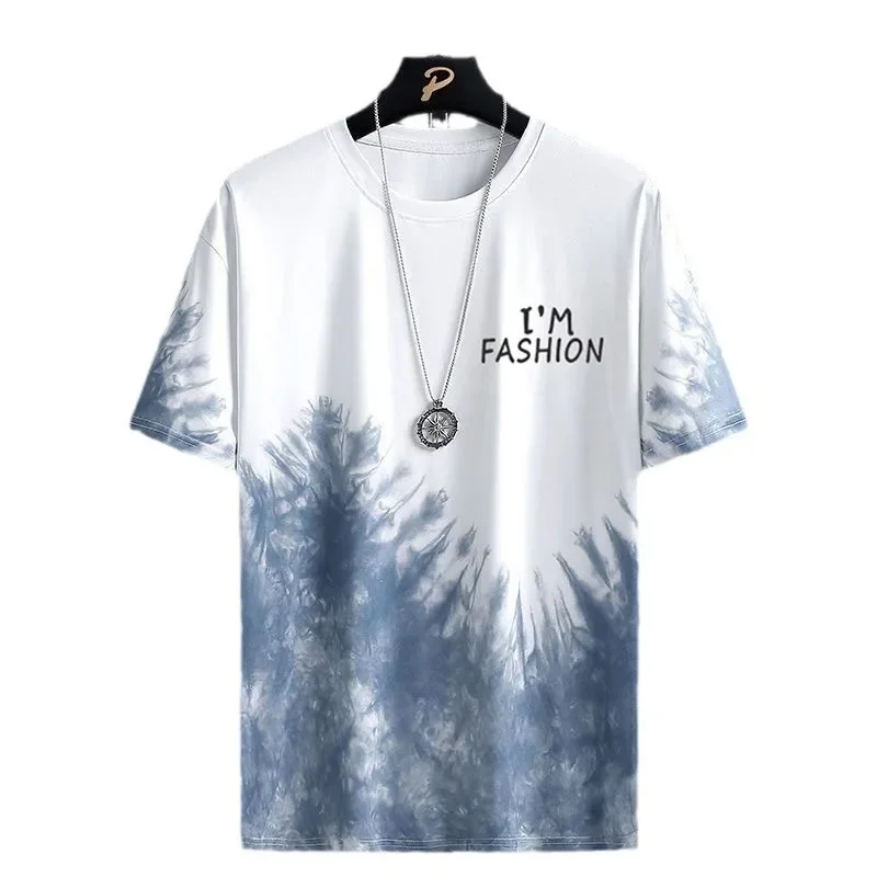 Ice silk short-sleeved T-shirt men's summer 2024 new trendy student teenager half-sleeved men's ice-sensing ink-splashed t-shirt