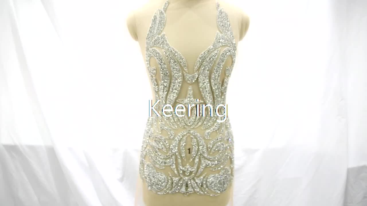 Wdp394 Keering Crystal Beaded Lace Wedding Dress White Applique Short Gold And Silver