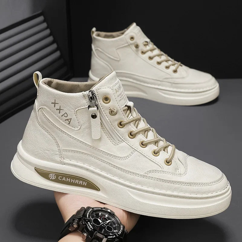 2025 Autumn New Men's Boots Fashionable High-Quality Flats Work Shoes High-Top Rhubarb Boots Winter Men's Short Boots