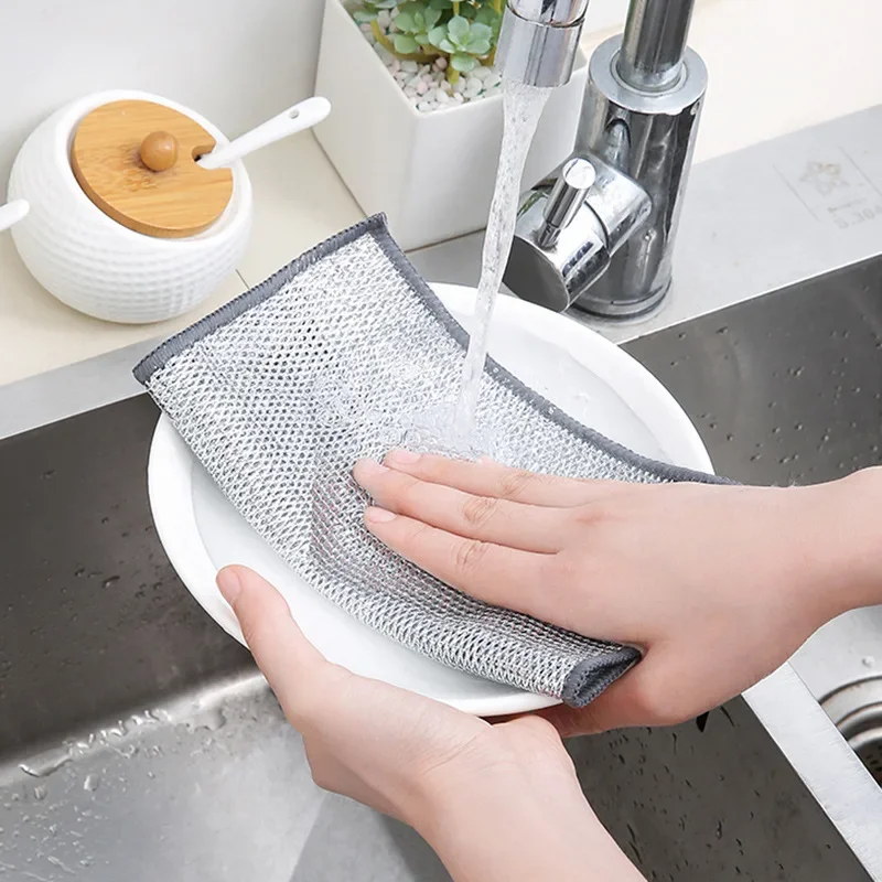 T Double-Sided Silver Wire Dishcloth, Steel Wire Cleaning Cloth, Alternative to Steel Wool Scrubbers, Dishwashing Towel, Kitchen Stove Scrubber, Pot Scrubber
