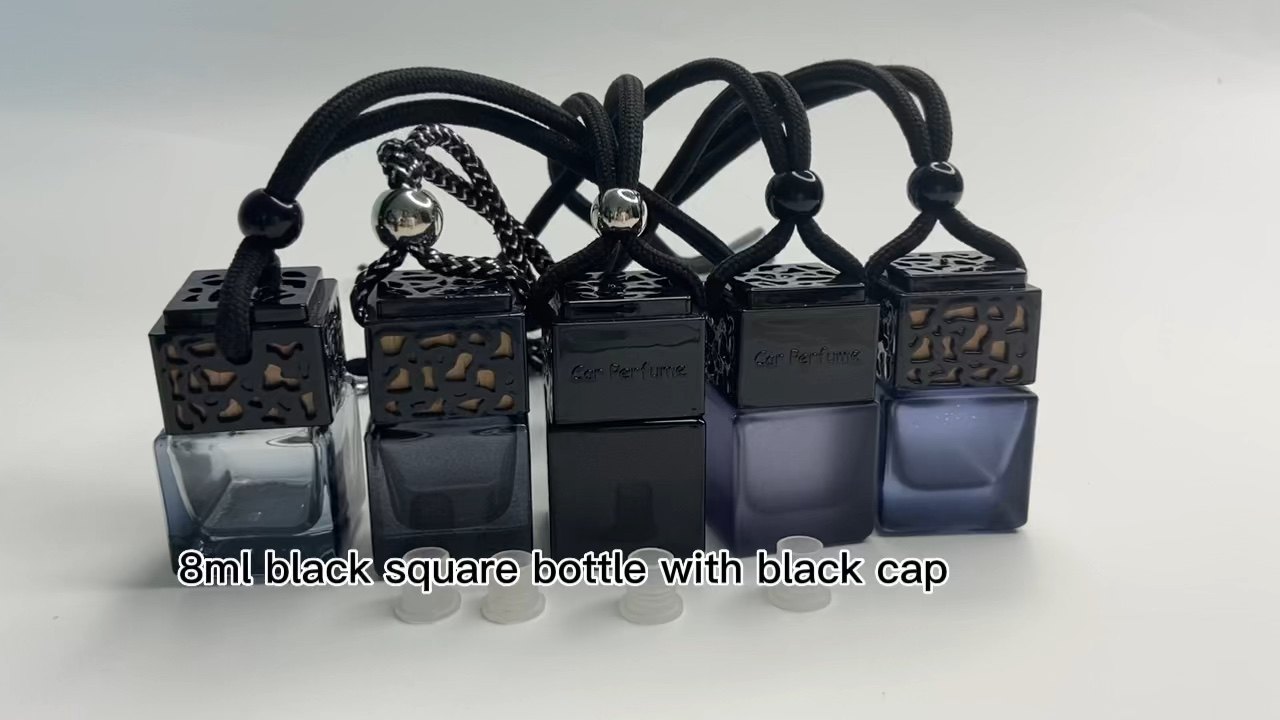 Custom 8ml Black Glass Perfume Pendant Air Freshener Car Hanging