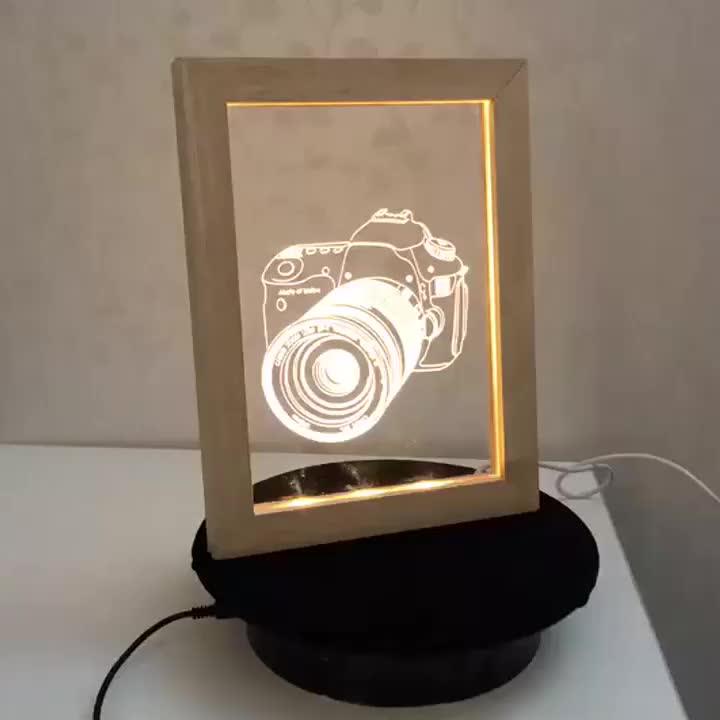 Etch Lighting Customize Laser Cut Acrylic Light Wood Photo Frame Night