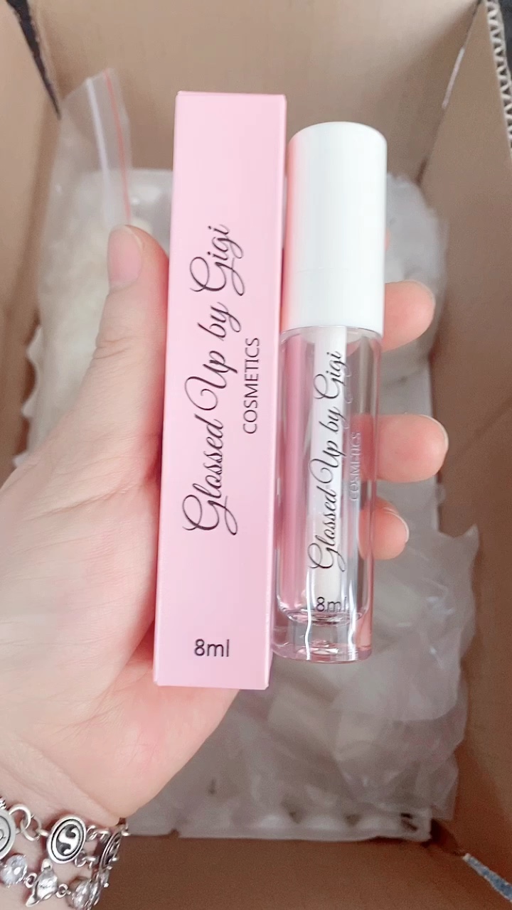 8ml White Nude Big Brush Lip Gloss Wand Tubes Round Lip Gloss Tube