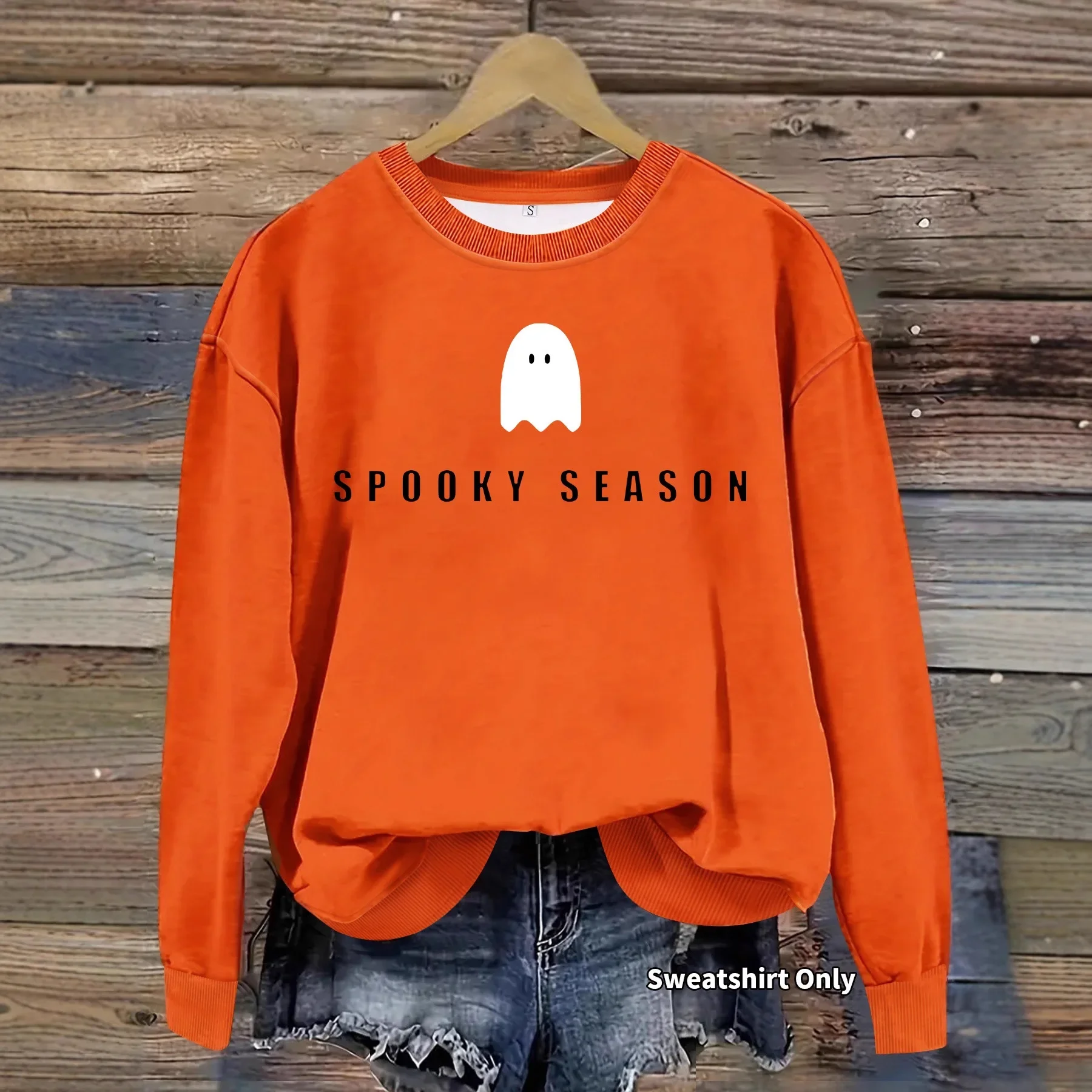 Loose Casual Women's Sweatshirt Halloween Horror Season Print New Foreign Trade Women's Round Neck Sports Sweatshirt