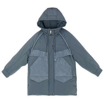 ລະດູໜາວປີ 2023 ແບບໃໝ່ແບບເກົາຫຼີ ສີຂາວເປັດລົງ hooded ແຟຊັ່ນ splicing ກາງ-length down jacket women's workwear thickened jacket