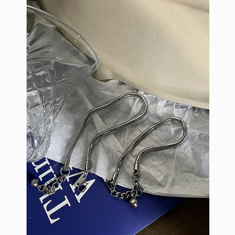 加格 圓蛇骨鏈手鍊不鏽鋼鏈條配飾男士街頭簡約百搭手配鏈女ins潮