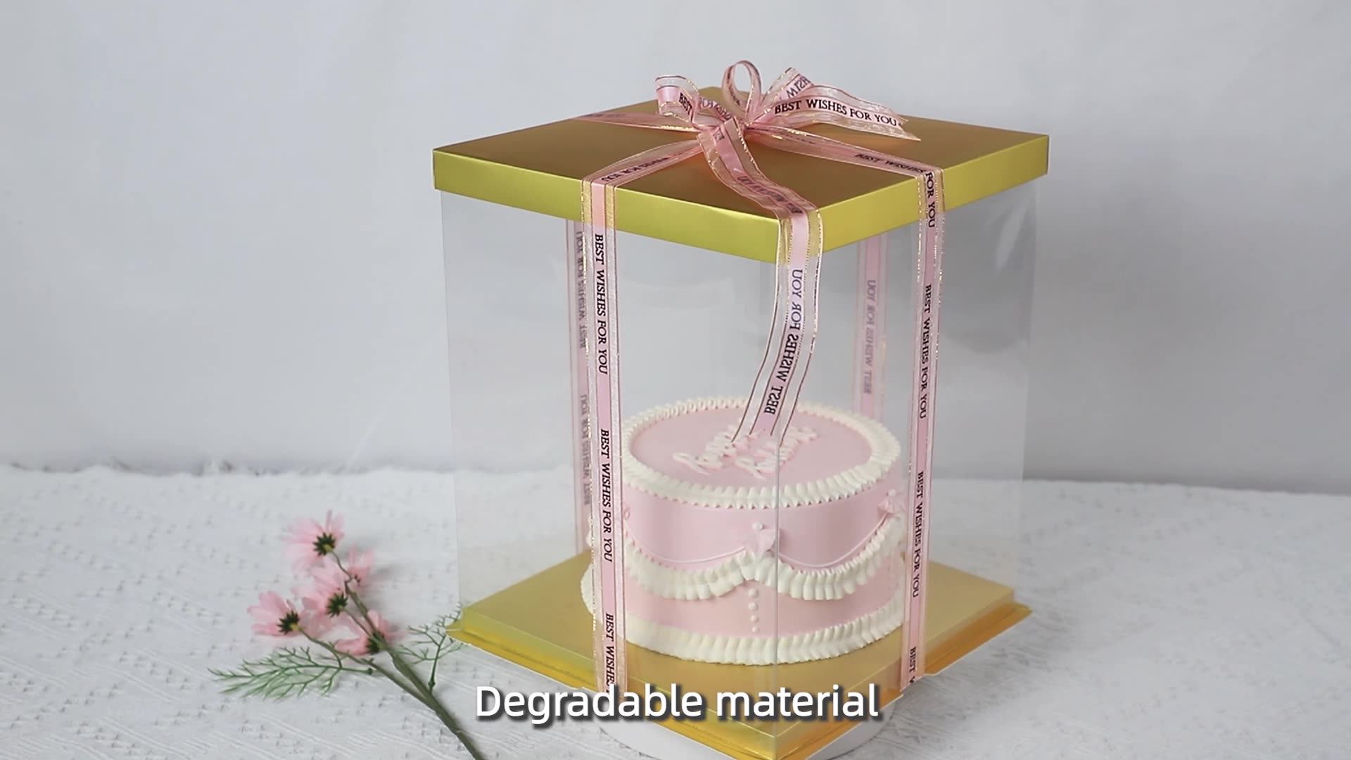 Custom Color Clear Paper Cake Boxes Wholesale Plastic Transparent Food Grade Tall Golden