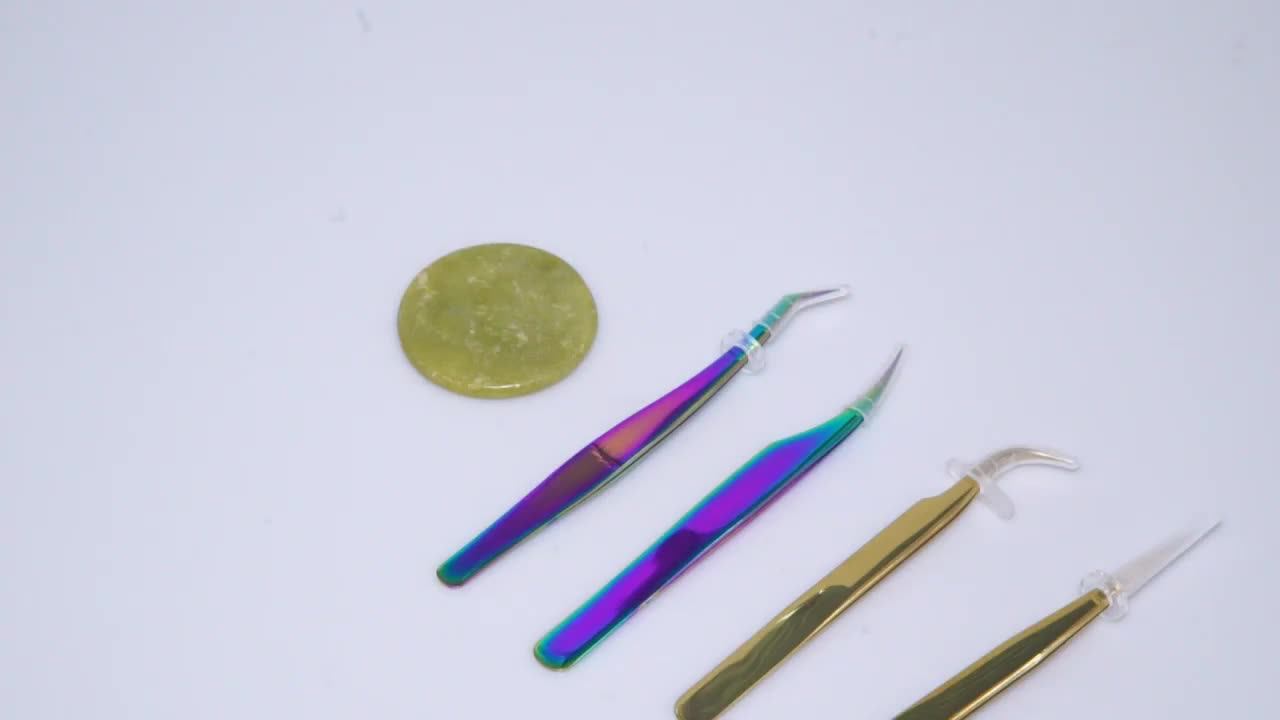 Custom Logo Eyelash Tweezers Rainbow Tweezer Gold Blue Colour Stainless