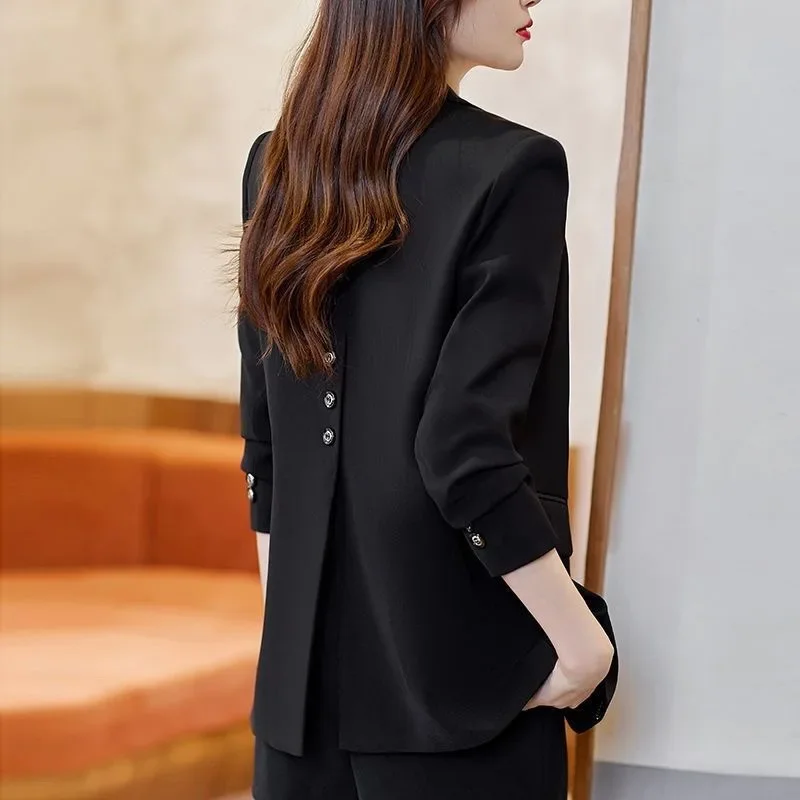 Suit Jacket Sense 2024 Fashion New Spring and Autumn Korean Style Casual Elegant Back Split Suit Top for Women